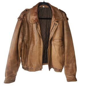 Men's Distressed Leather Aviator BOMBER Coat Flight Jacket brown M vintage